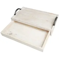 18.25" Wood Hidden Drawer Tray with Black Metal Handles Cream