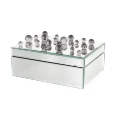 9.75" x 7" x 4.75" Silver Glass Mirrored Decorative Jewelry Box with Black Bubble Textured Balls
