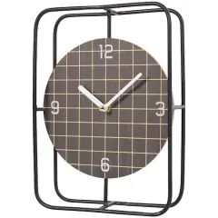 10" Black Metal Geometric Open Frame Clock with Grid Patterned Clockface