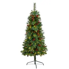 5ft. Pre-Lit Flat Back Montreal Mountain Pine Artificial Christmas Tree, White LED Lights