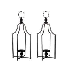 22" Modern Farmhouse Black Metal Candle Lantern Set