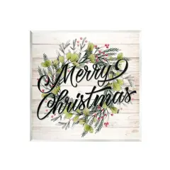 Stupell Industries Merry Christmas Botanical Wreath Wall Plaque Art