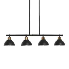 Hello Honey&reg; Robert Stevenson Lighting Walsh Metal 4-Light Linear Chandelier with Shades Matte Black/Natural Brass