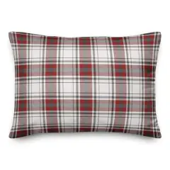 Red Gray Plaid 14x20 Throw Pillow