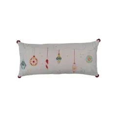 Hello Honey&reg; 36" Multicolor Embroidered Ornaments & Pom Poms Cotton Slub Lumbar Pillow
