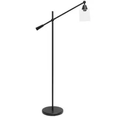Lalia Home 4.6ft. Swing Arm Floor Lamp with Glass Cylindrical Shade Matte Black