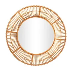 Brown Rattan Bohemian Wall Mirror, 39" x 4" x 39"