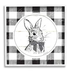 Stupell Industries Detailed Easter Bunny Drawing Spring Plaid Border Framed Giclee Art White