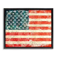 Stupell Industries Rustic American Flag Floater Framed Art Black