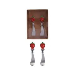 Hello Honey 2-Piece Stainless Steel Canape Knives with Glass Strawberry Shaped Handles, Red and Green