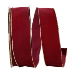 JAM Paper 2.5" x 50yd. Velvet Wired Value Ribbon Burgundy/Gold