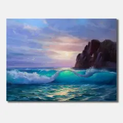 Designart - Sunshine Reflecting Throug Braking Waves II - Coastal Canvas Wall Art Print