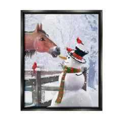 Stupell Industries Horse Eating Snowman Carrot Scene Framed Floater Canvas Wall Art Black
