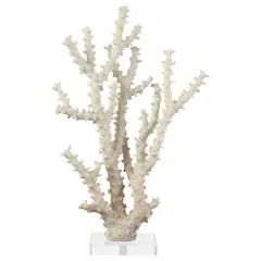 14" Cream Polystone Coral Sculpture with Clear Acrylic Base