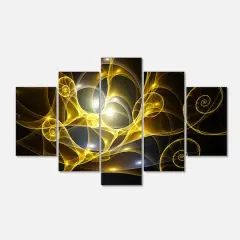 Designart - Golden Curly Spiral on Black - Contemporary Wall Art Canvas
