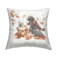 Stupell Industries Dog & Fall Pumpkins Outdoor Printed Pillow