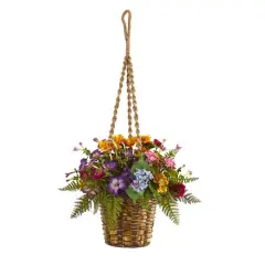 2.3ft. Multicolor Mixed Floral Artificial Plant in Hanging Basket