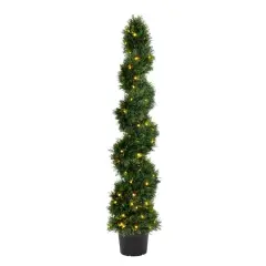 5ft. Pre-Lit Potted Cedar Spiral Topiary Tree