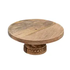 Hello Honey&reg; 11.5" Hand-Carved Mango Wood Pedestal with Wood Beads