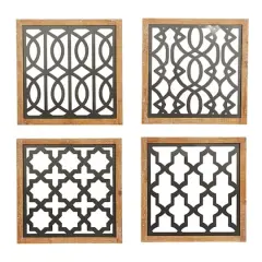 Set of 4 Black Wood Contemporary Wall Decor 17", 17"