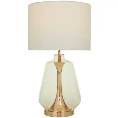 CosmoLiving by Cosmopolitan Gold Glass Transparent Base Table Lamp with Drum Shade 15" x 15" x 24"