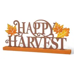 Glitzhome&reg; 18" Wood & Metal Happy Harvest Table D&eacute;cor