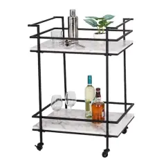 Honey Can Do 2-Tier Black & White Faux Marble Rolling Bar & Serving Cart