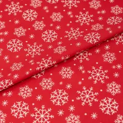 SINGER Christmas Snowflakes on Wine Red Cotton Fabric