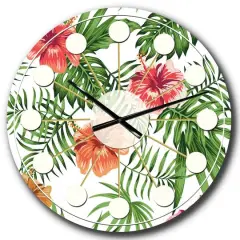 Designart 'Tropical Botanicals And Flowers Ii Mid-Century Modern Wall Clock