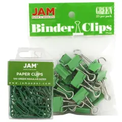 JAM Paper Desk Essentials Paper Clips & Binder Clips Kit Green