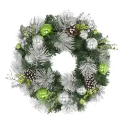 24" Green & Silver Ornament Decorated Wreath