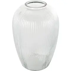 12" Clear Glass Ribbed Fluted Decorative Vase