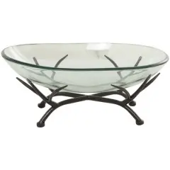 17" Kitchen Glass Serving Bowl with Black Metal Branch Stand