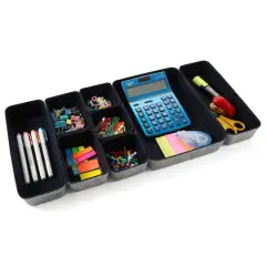 Welaxy Felt 8 Piece Drawer Organizer Tray Set Navy