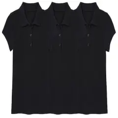 Galaxy by Harvic Short Sleeve Stretch Girl&rsquo;s Pique Polo Shirt 3 Pack Black/Black/Black