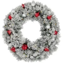 30" Pre-Lit Snowy Bristle Pine Artificial Christmas Wreath, Warm White Lights