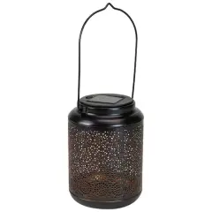 7" Black Outdoor Integrated Floral LED Solar Lantern with Handle