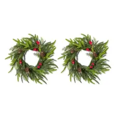 Glitzhome&reg; 14"D Christmas Mini PE Wreath with Pinecones and Red Berries Set