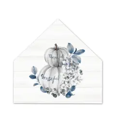 Thankful Blue Pumpkins House Shaped Canvas Wall Art