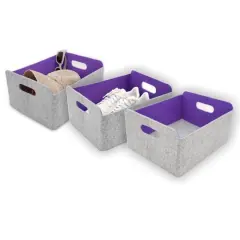 Welaxy Felt 3 Piece Collapsible Storage Bins Purple