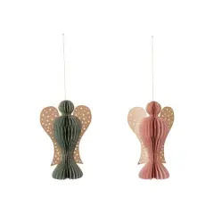 Hello Honey&reg; 3.75" Green & Red Paper Folding Honeycomb Angel Ornament Set with Star Cut-Outs & Gold Glitter