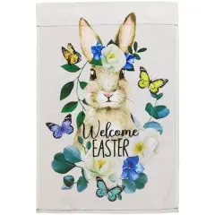 Beige Welcome Easter Floral Bunny & Butterflies Garden Flag
