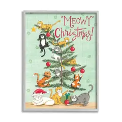 Stupell Industries Meowy Christmas Cats Framed Gicl&eacute;e Art Green with Gray Frame