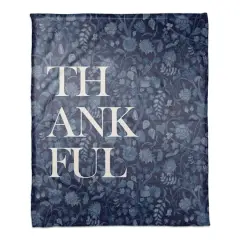 Thankful Blue Floral Coral Fleece Blanket