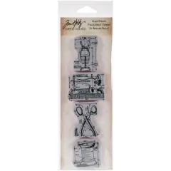 Stampers Anonymous Tim Holtz&reg; Mini Sewing Blueprints Strip Cling Stamps Set