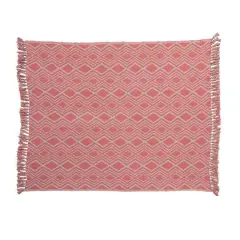 Hello Honey&reg; Pink Geometric Design & Fringe Recycled Cotton Blend Throw Blanket