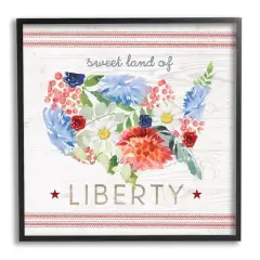 Stupell Industries Sweet Land Of Liberty Floral USA Framed Giclee Art Black