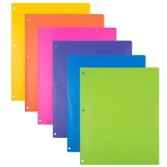 JAM Paper Fashion Color Heavy Duty Plastic 3-Hole School Folders with Pockets, 6ct.
