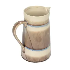 Hello Honey&reg; 8.25" Brown & Cream Round Stoneware Pitcher with Stripes & Crackle Glaze