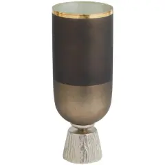 16" Bronze Glass Colorblock Candle Holder with Gold Accents & Textured Silver Base